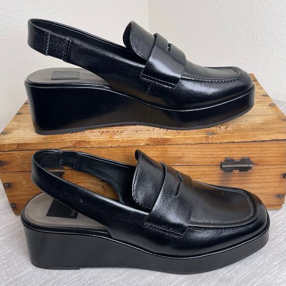 Dolce Vita Black Leather Slingback Loafers Square Toe Penny Minimalist Women 6.5 - Picture 5 of 8